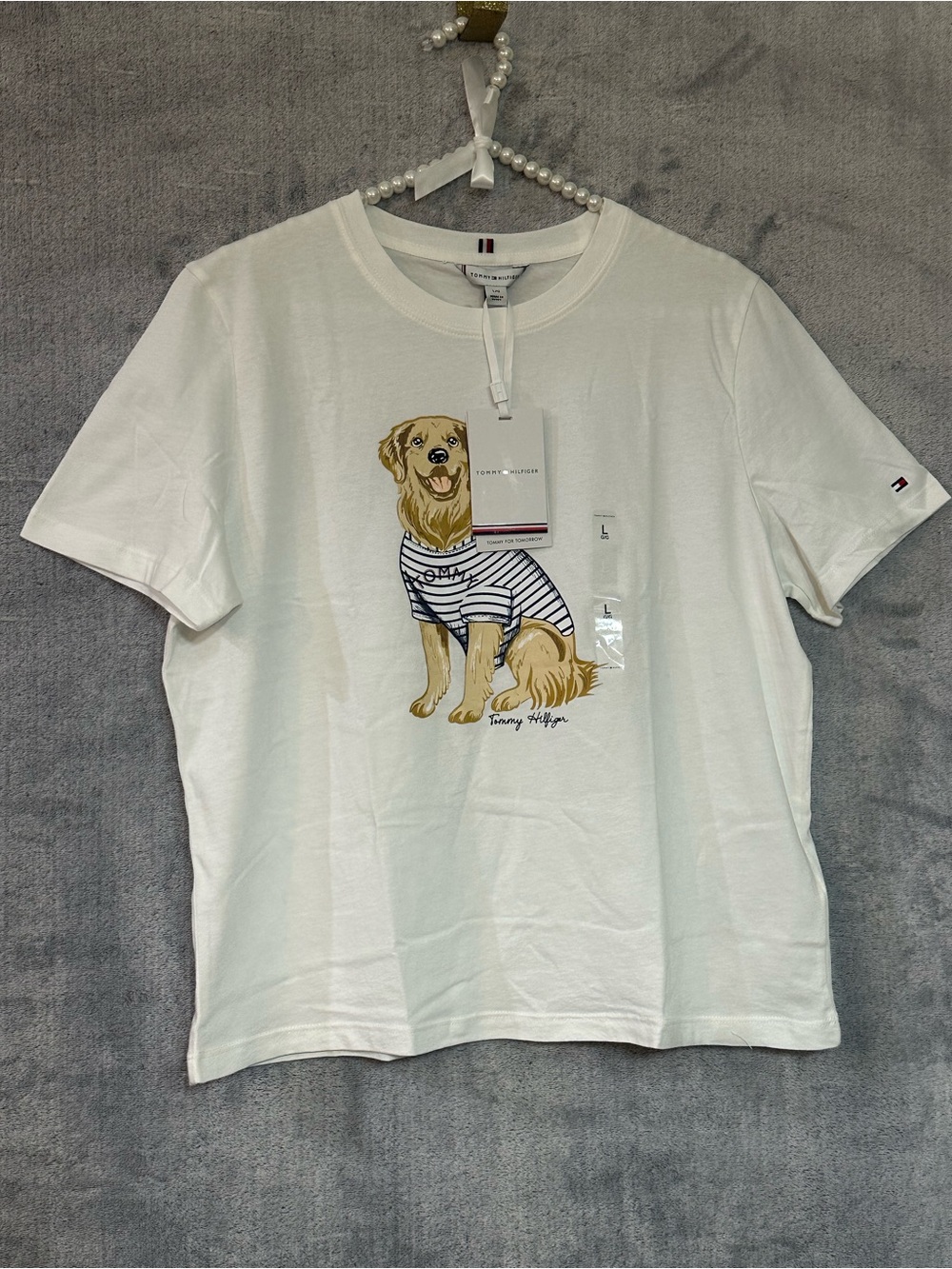Tommy Hilfiger White Tee with Golden Retriever Graphic
